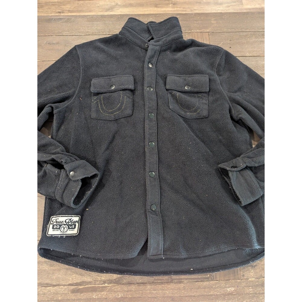 True Religion Lurex Woven Shacket Shirt-Jacket Black Polar Fleece‎ Mens XL